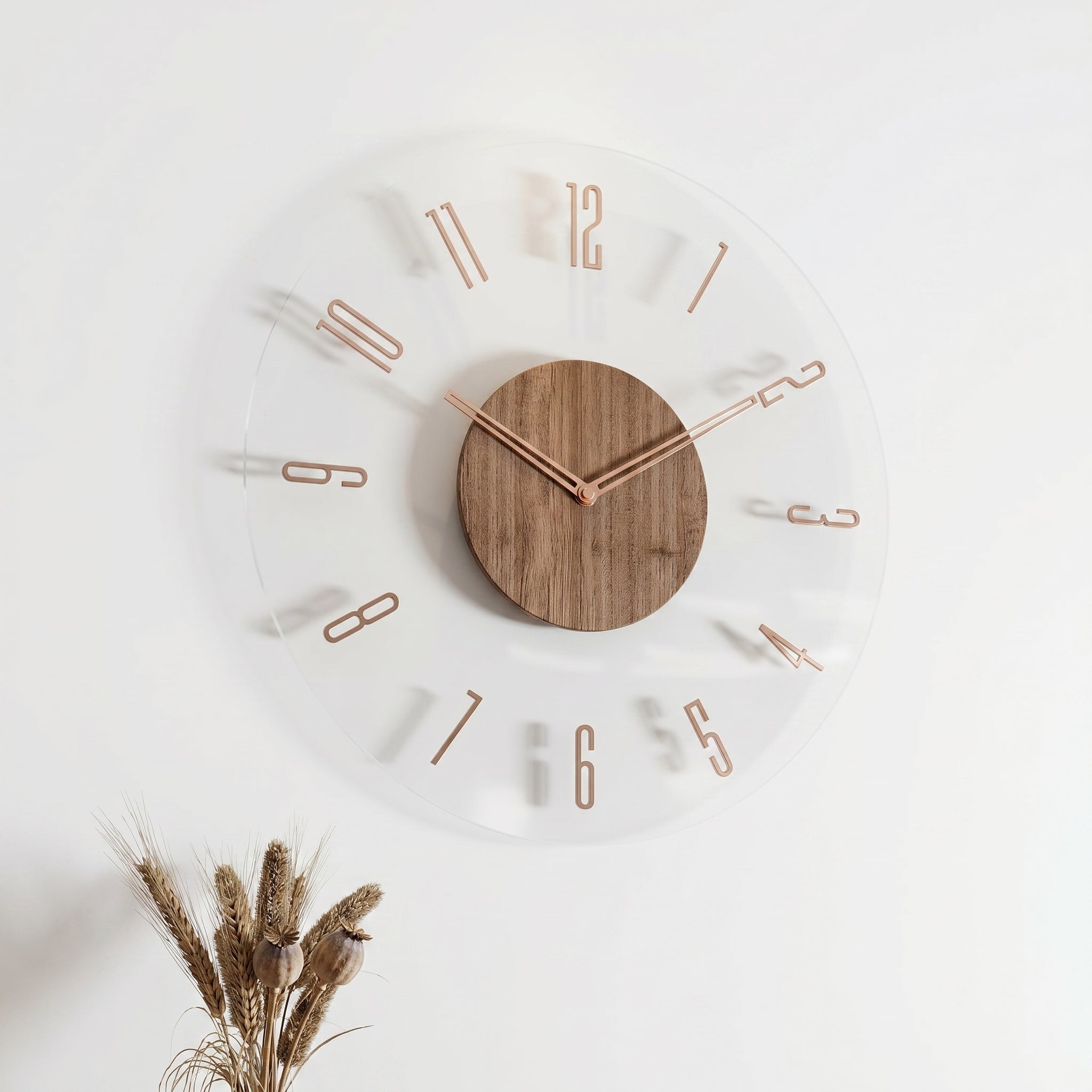 Nordische Wanduhr im Offenen Design mit Holzdetail
