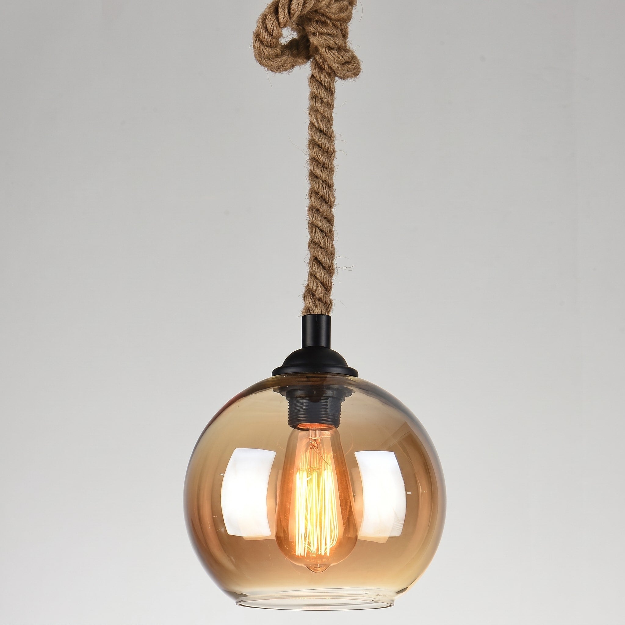 Vintage Rund Glas Pendelleuchte mit Seilaufhängung