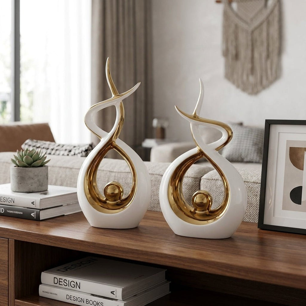 Abstrakte Keramikskulptur Für Moderne Dekoration Mit Goldakzenten - Figuren - Voldeva