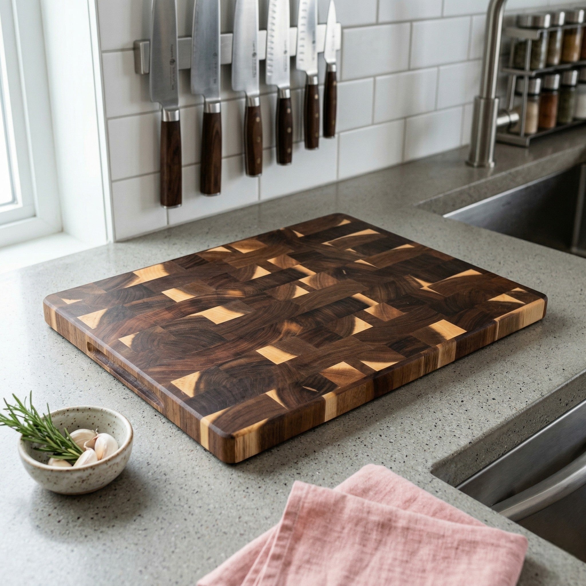Holz Schneidebrett mit Schachbrettmuster - Schneidebrett - 32×22×1.5 cm - Voldeva