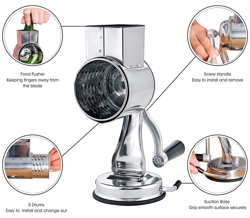 Alex - Premium 3 - in - 1 Küchenreibe aus Edelstahl - Multi - Functional Kitchen Rotary Food Grater/Shredder/Slicer - Voldeva