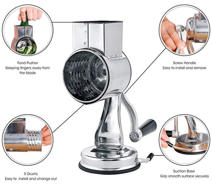 Alex - Premium 3 - in - 1 Küchenreibe aus Edelstahl - Multi - Functional Kitchen Rotary Food Grater/Shredder/Slicer - Voldeva