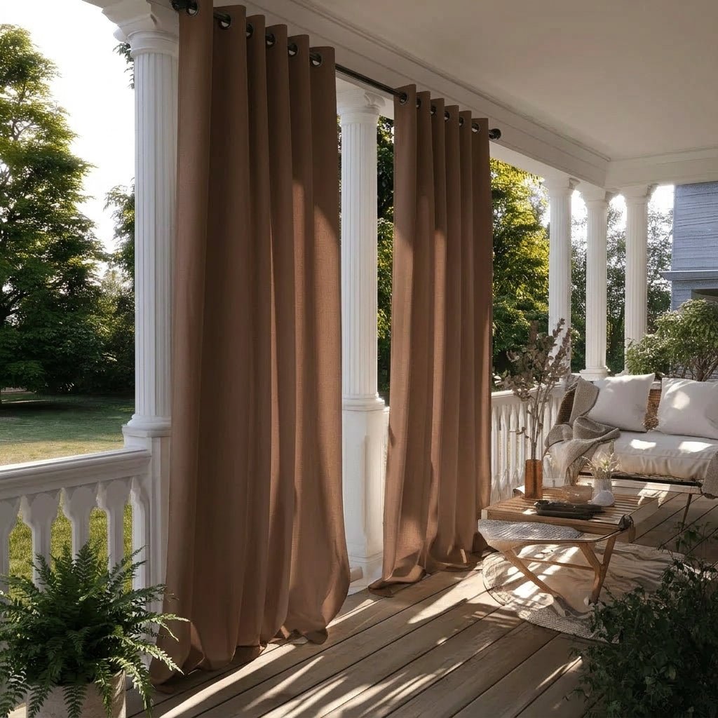 Außenvorhang mit Schlaufen für Terrasse und Balkon - Außenvorhang - Braun - Voldeva