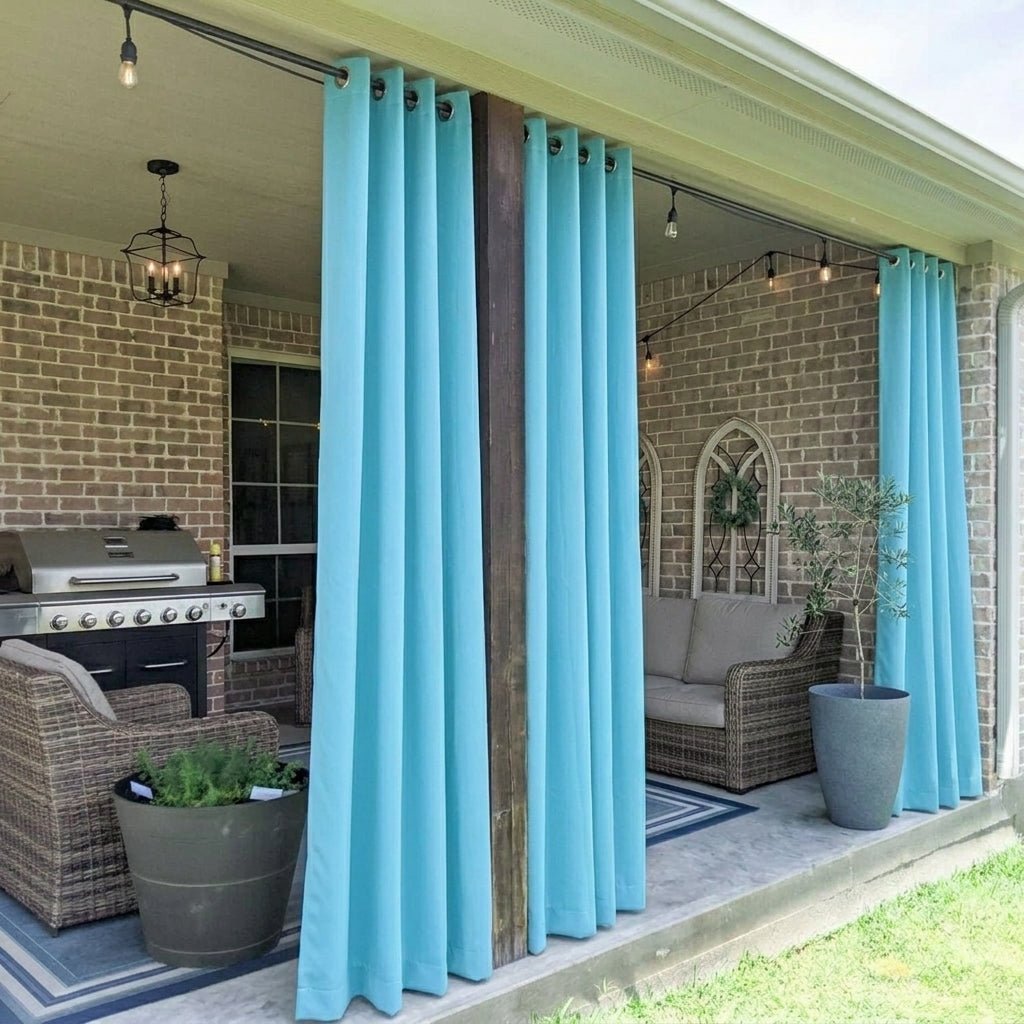 Außenvorhang mit Schlaufen für Terrasse und Balkon - Außenvorhang - Blau - Voldeva