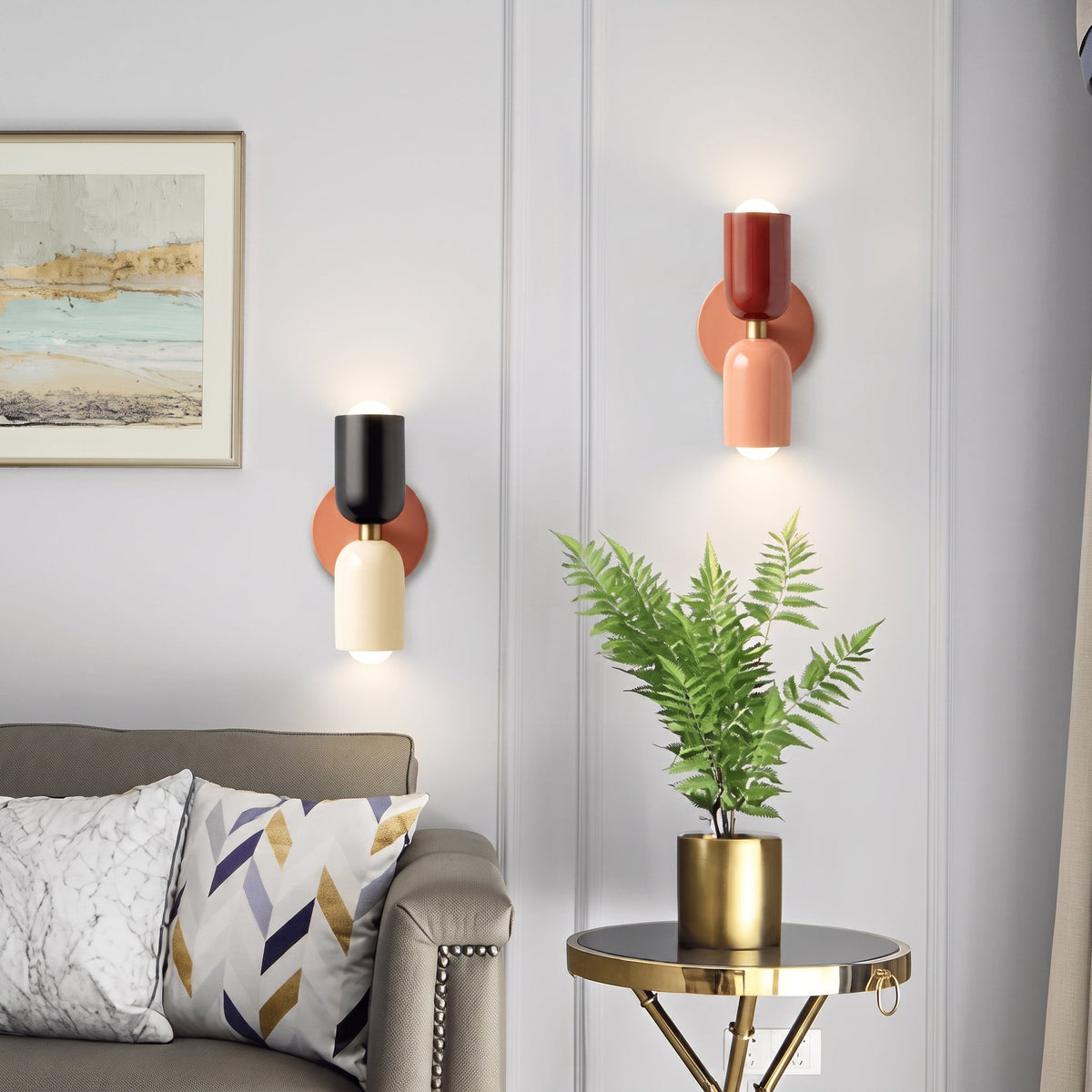 Bauhaus Doppelzylinder-Wandleuchte mit runder Rückwandplatte - Wall Light Fixtures - Beige/Grün - Voldeva