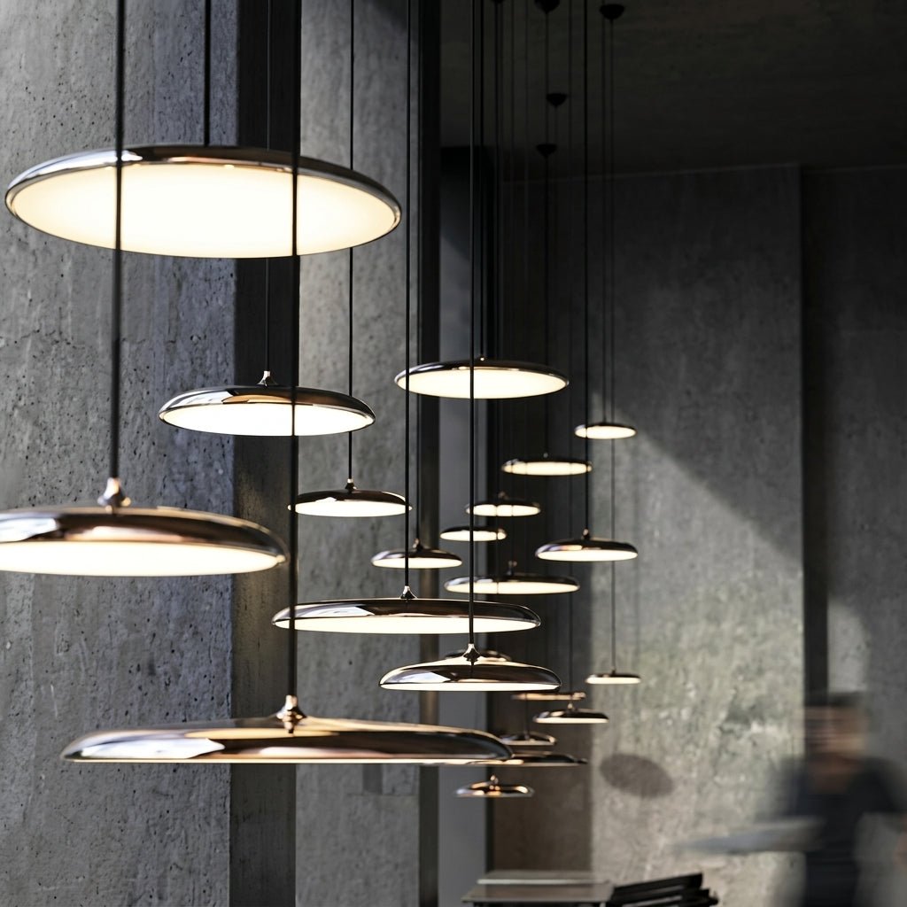 Bauhaus Pendelleuchte mit Flachem Rundem Schirm - Pendelleuchte - Rosa - Voldeva