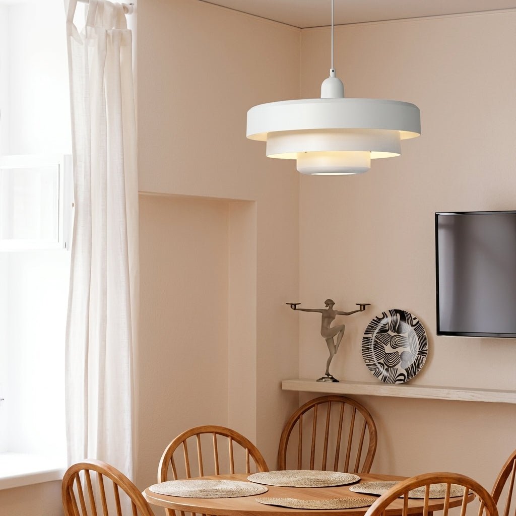 Bauhaus Pendelleuchte mit Gestuften Rundschirmen - Pendelleuchte - Weiß - Voldeva