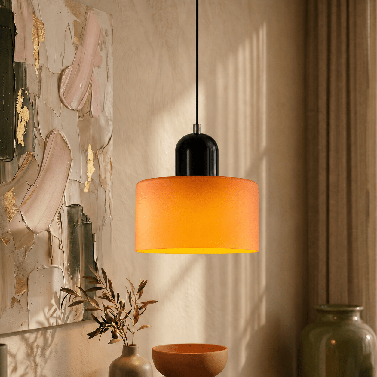 Bauhaus Pendelleuchte mit Modernem Zylindrischen Schirmdesign - Deckenleuchte - Orange - Voldeva