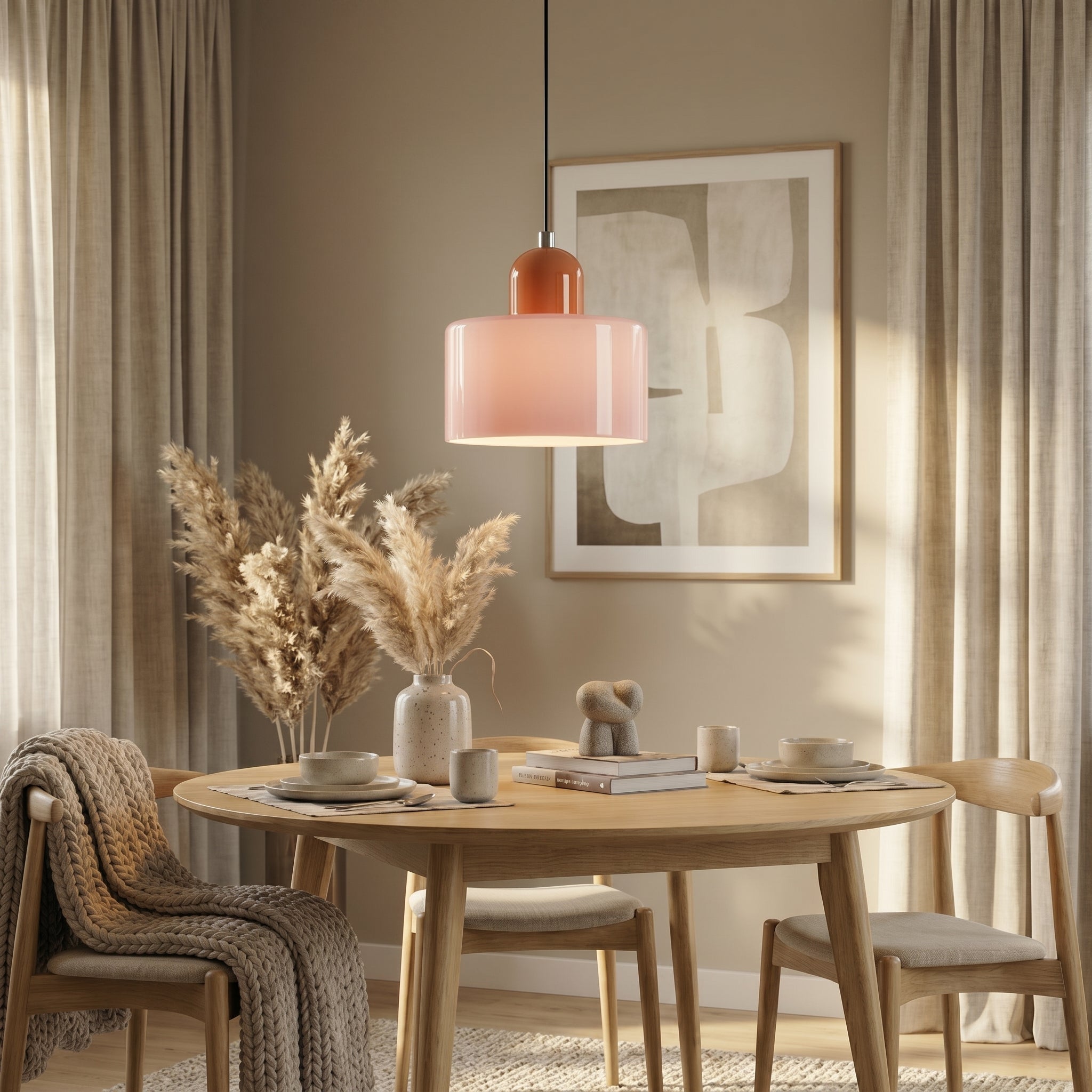 Bauhaus Pendelleuchte mit Modernem Zylindrischen Schirmdesign - Deckenleuchte - Rosa - Voldeva