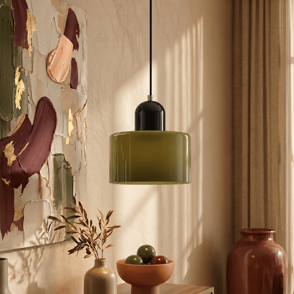 Bauhaus Pendelleuchte mit Modernem Zylindrischen Schirmdesign - Deckenleuchte - Hellgrün - Voldeva