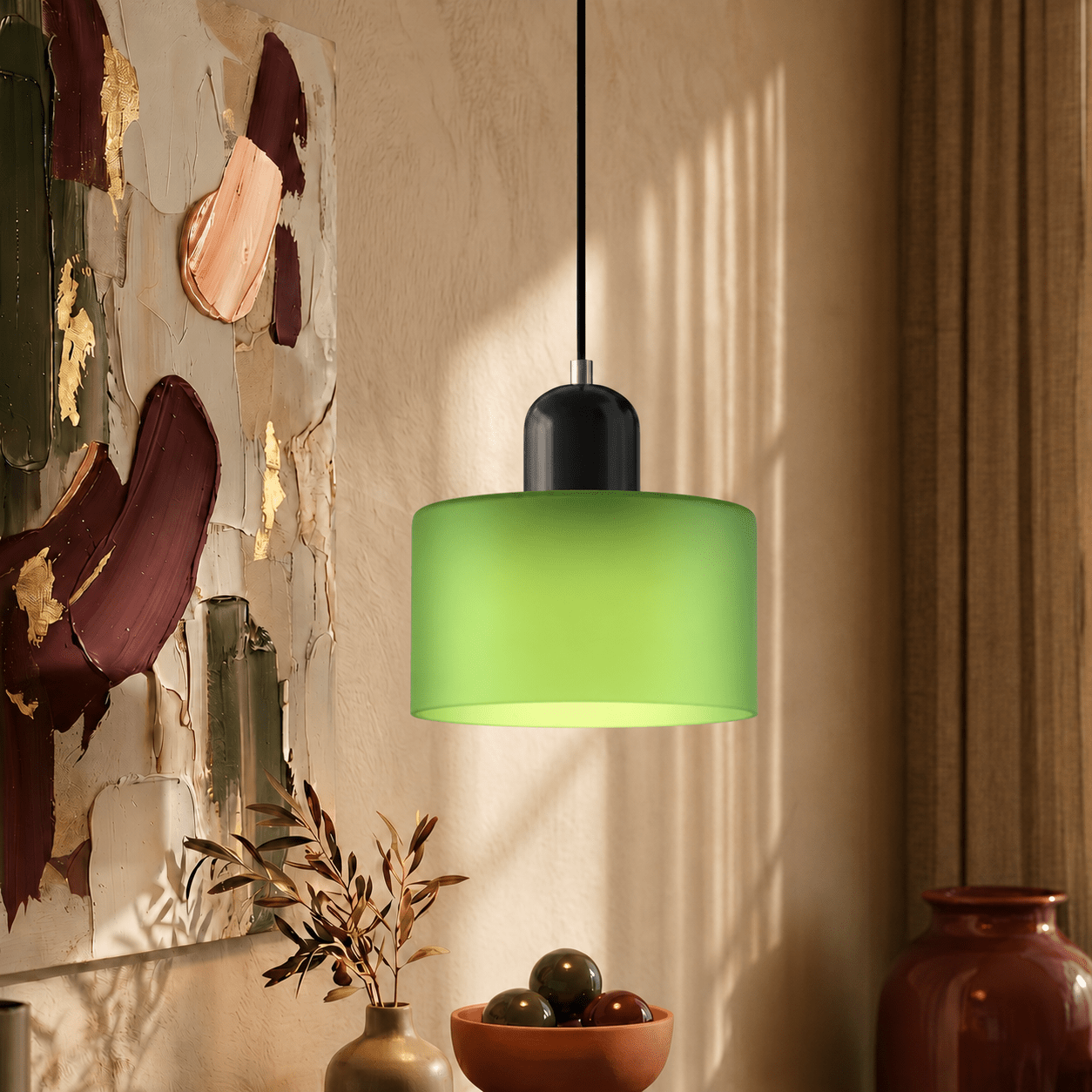 Bauhaus Pendelleuchte mit Modernem Zylindrischen Schirmdesign - Deckenleuchte - Mattgrün - Voldeva