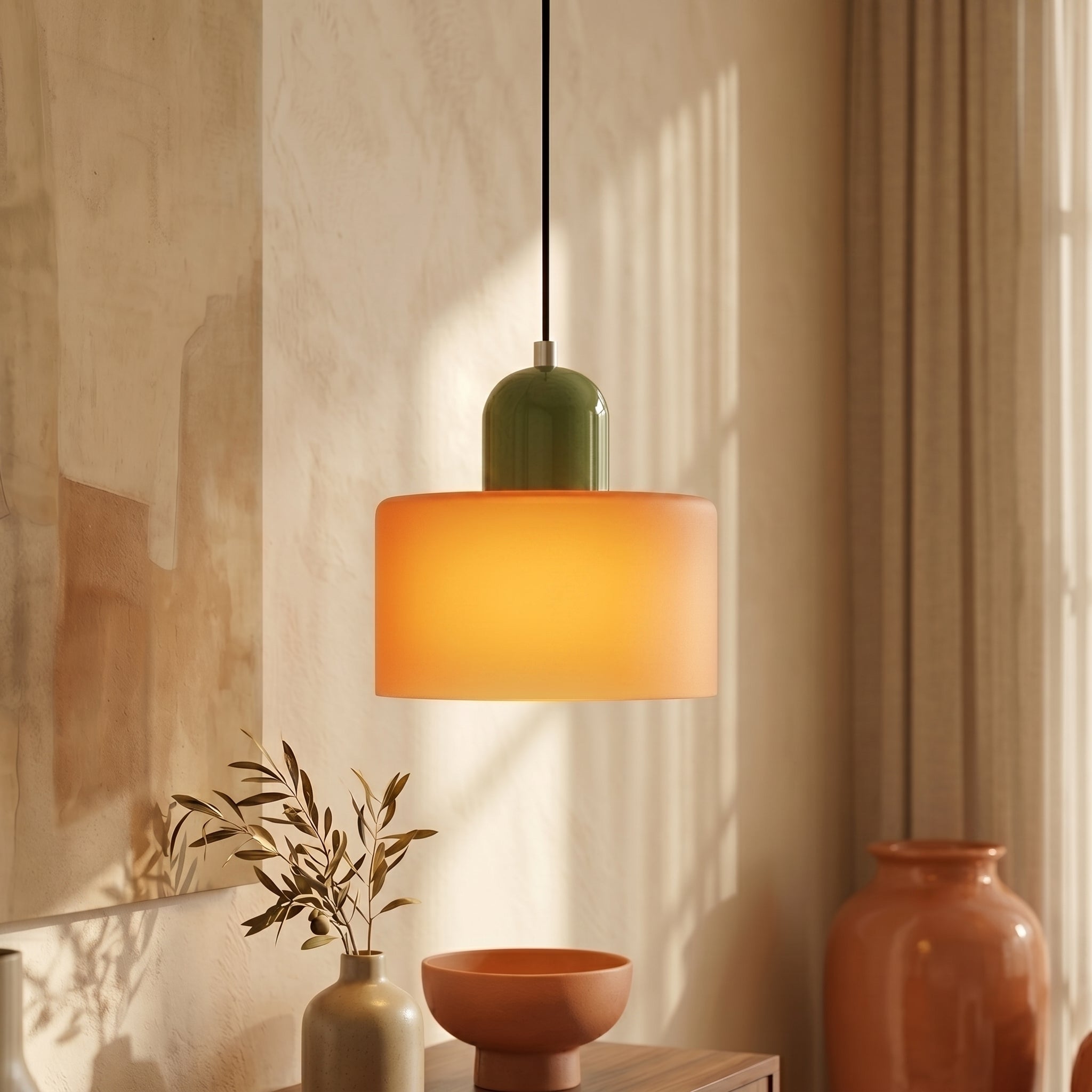 Bauhaus Pendelleuchte mit Modernem Zylindrischen Schirmdesign - Deckenleuchte - Orange - Voldeva