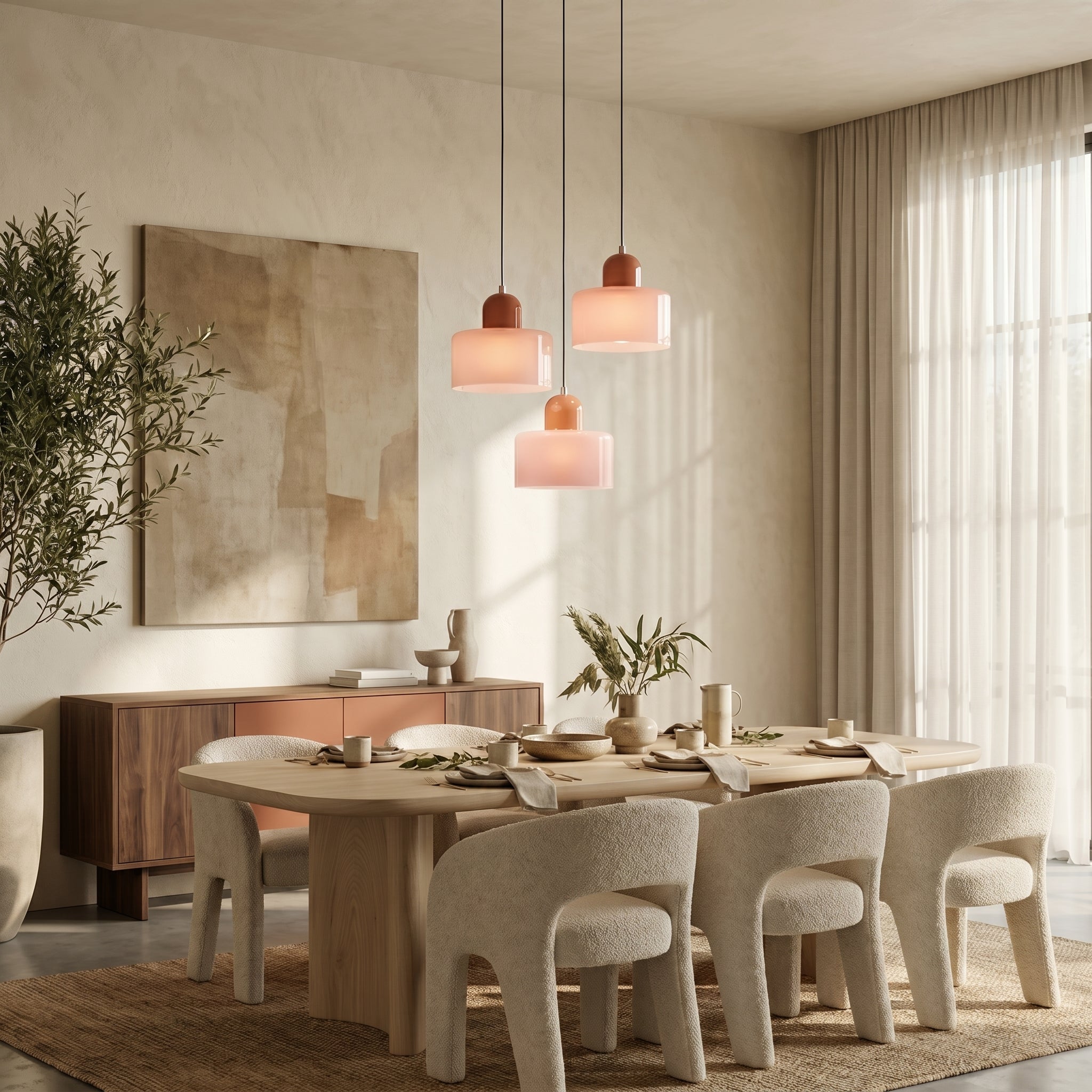 Bauhaus Pendelleuchte mit Modernem Zylindrischen Schirmdesign - Deckenleuchte - Rosa - Voldeva