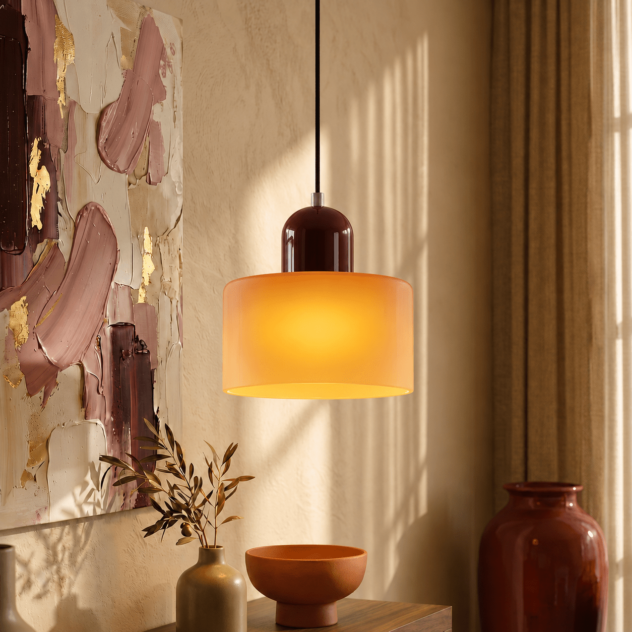 Bauhaus Pendelleuchte mit Modernem Zylindrischen Schirmdesign - Deckenleuchte - Orange - Voldeva