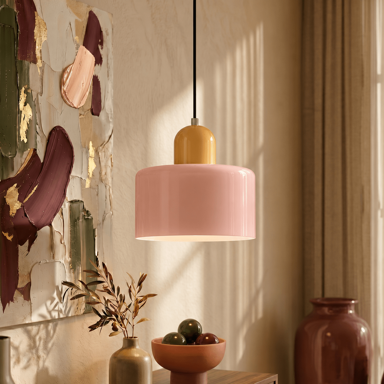 Bauhaus Pendelleuchte mit Modernem Zylindrischen Schirmdesign - Deckenleuchte - Rosa - Voldeva