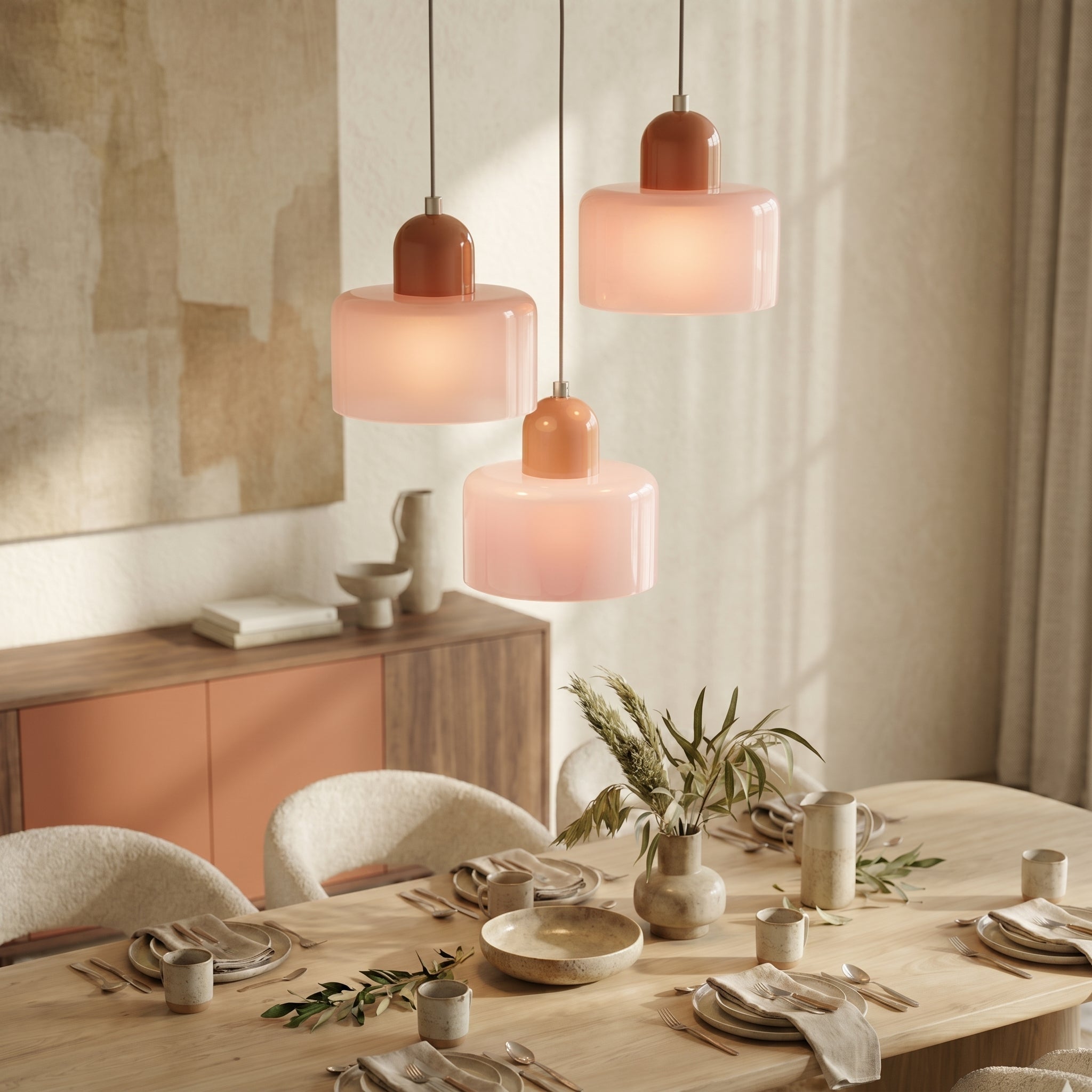 Bauhaus Pendelleuchte mit Modernem Zylindrischen Schirmdesign - Deckenleuchte - Rosa - Voldeva
