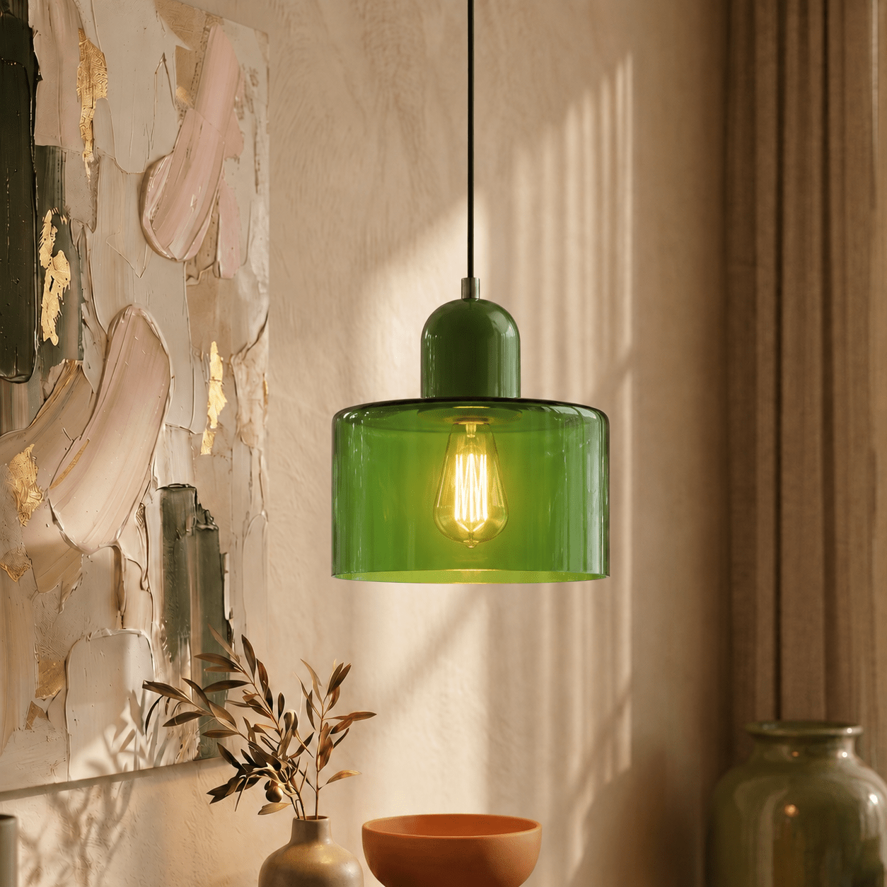 Bauhaus Pendelleuchte mit Modernem Zylindrischen Schirmdesign - Deckenleuchte - Grün - Voldeva
