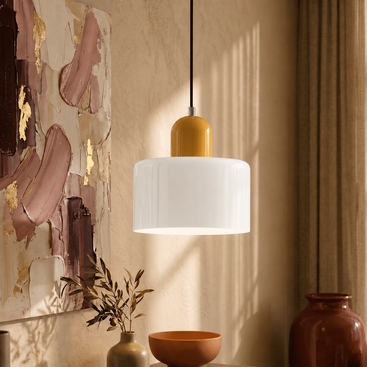 Bauhaus Pendelleuchte mit Modernem Zylindrischen Schirmdesign - Deckenleuchte - Weiß - Voldeva