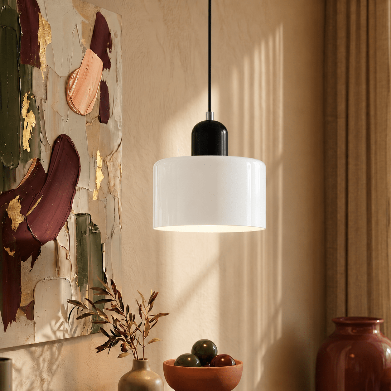 Bauhaus Pendelleuchte mit Modernem Zylindrischen Schirmdesign - Deckenleuchte - Weiß - Voldeva