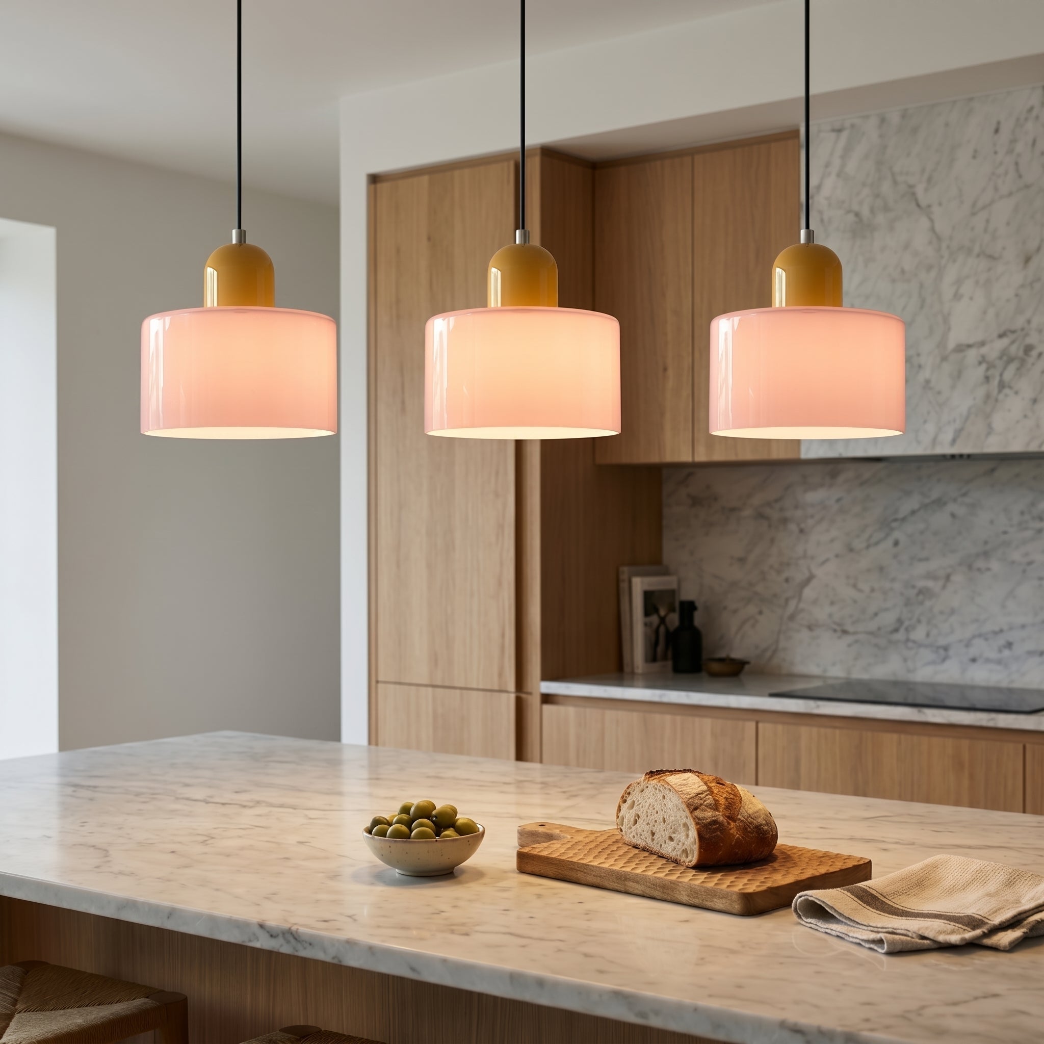 Bauhaus Pendelleuchte mit Modernem Zylindrischen Schirmdesign - Deckenleuchte - Rosa - Voldeva