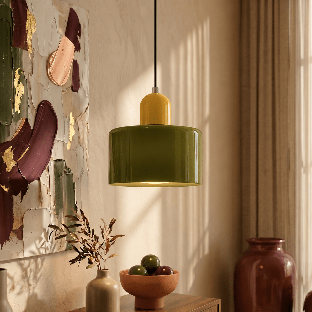 Bauhaus Pendelleuchte mit Modernem Zylindrischen Schirmdesign - Deckenleuchte - Hellgrün - Voldeva