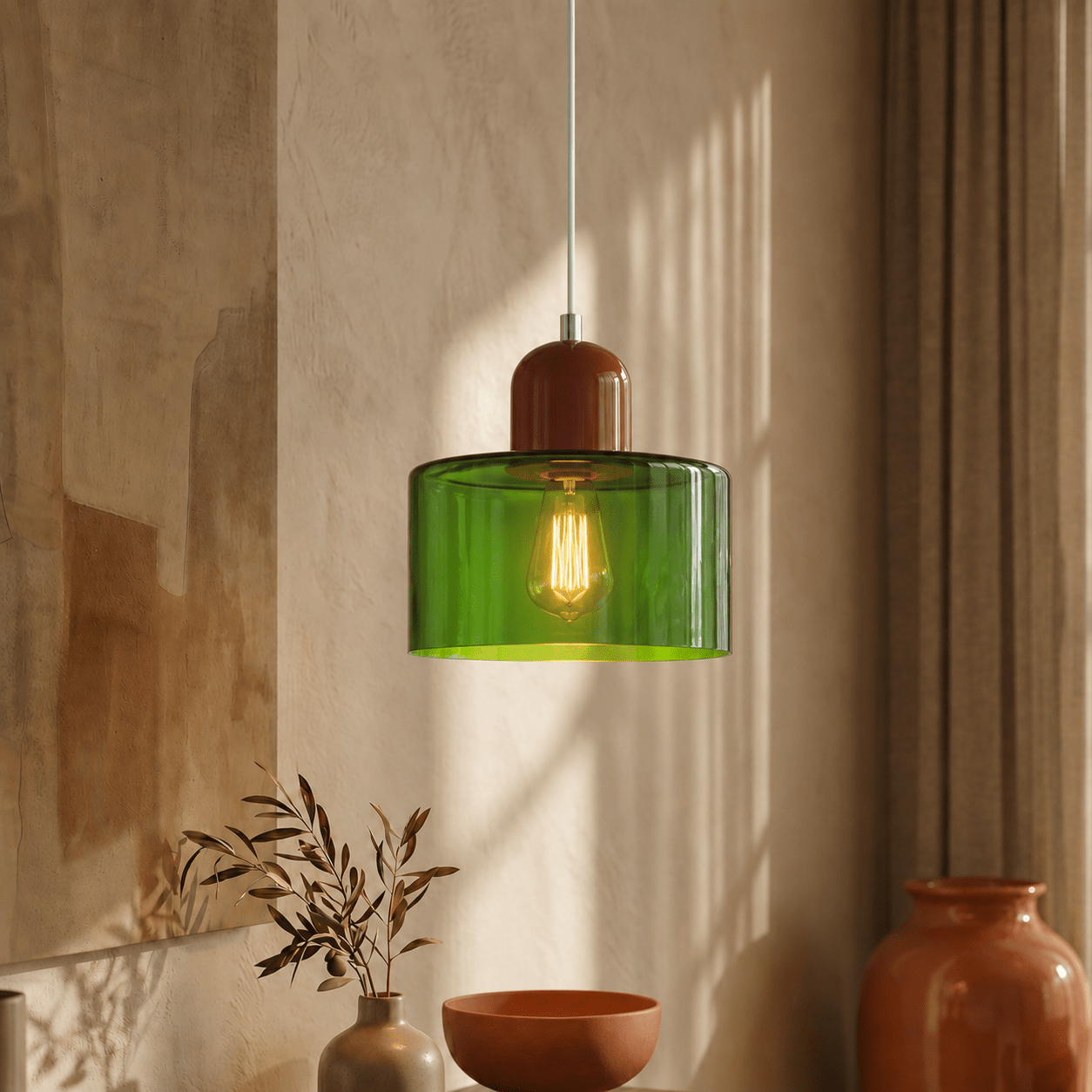 Bauhaus Pendelleuchte mit Modernem Zylindrischen Schirmdesign - Deckenleuchte - Grün - Voldeva