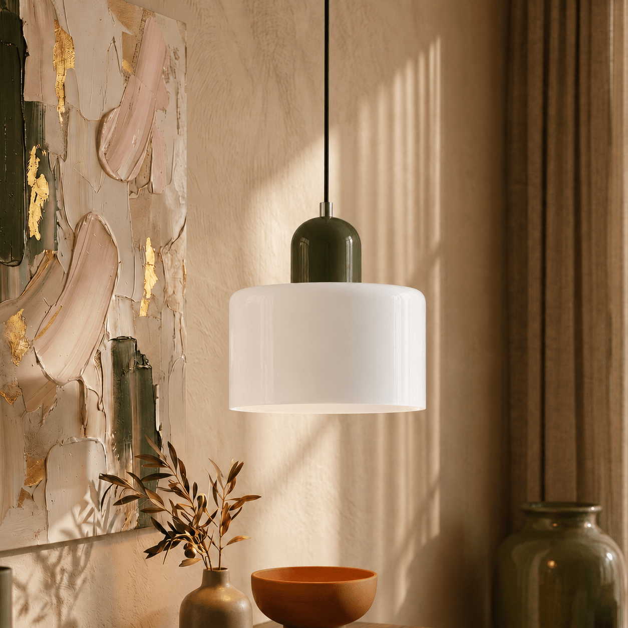 Bauhaus Pendelleuchte mit Modernem Zylindrischen Schirmdesign - Deckenleuchte - Weiß - Voldeva