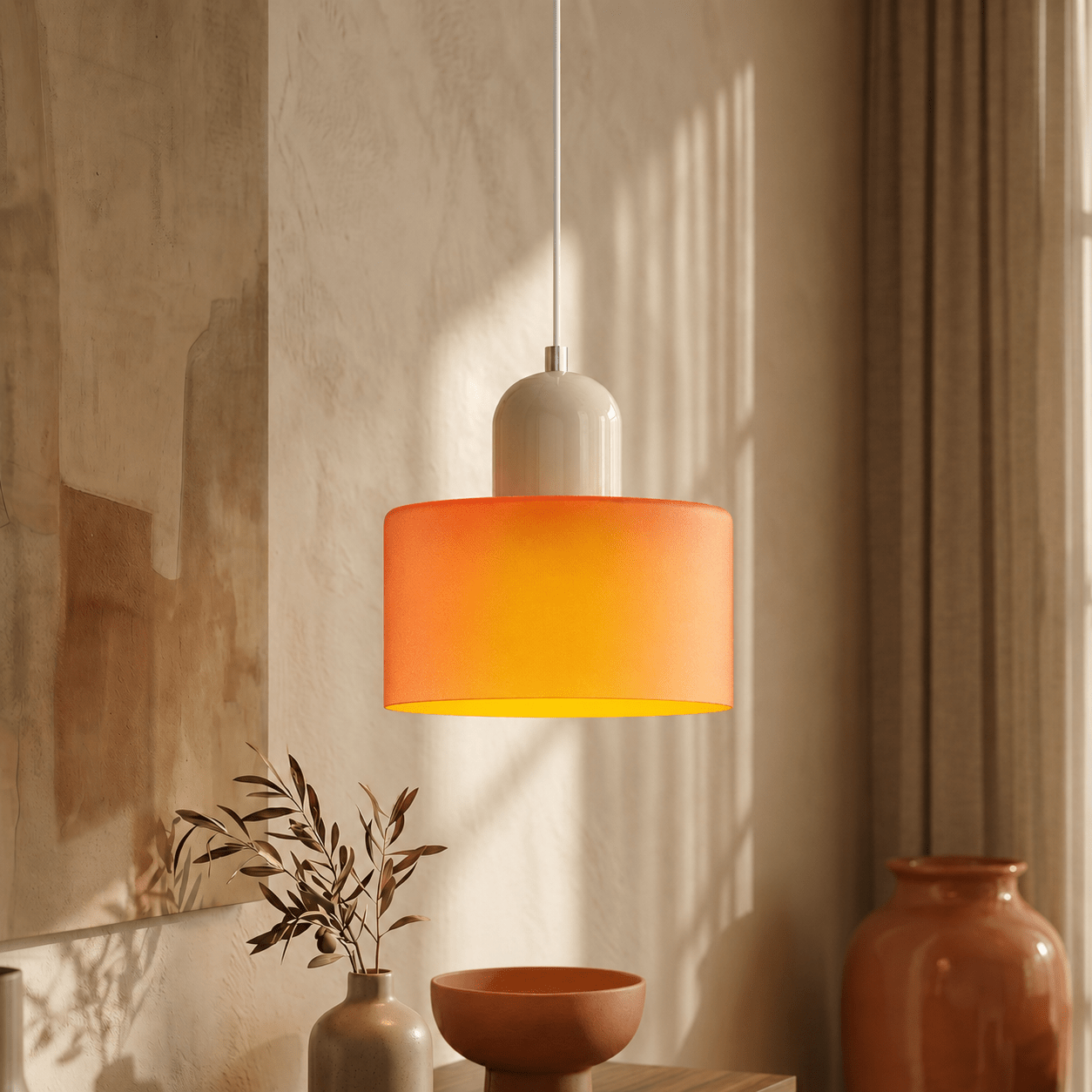 Bauhaus Pendelleuchte mit Modernem Zylindrischen Schirmdesign - Deckenleuchte - Orange - Voldeva
