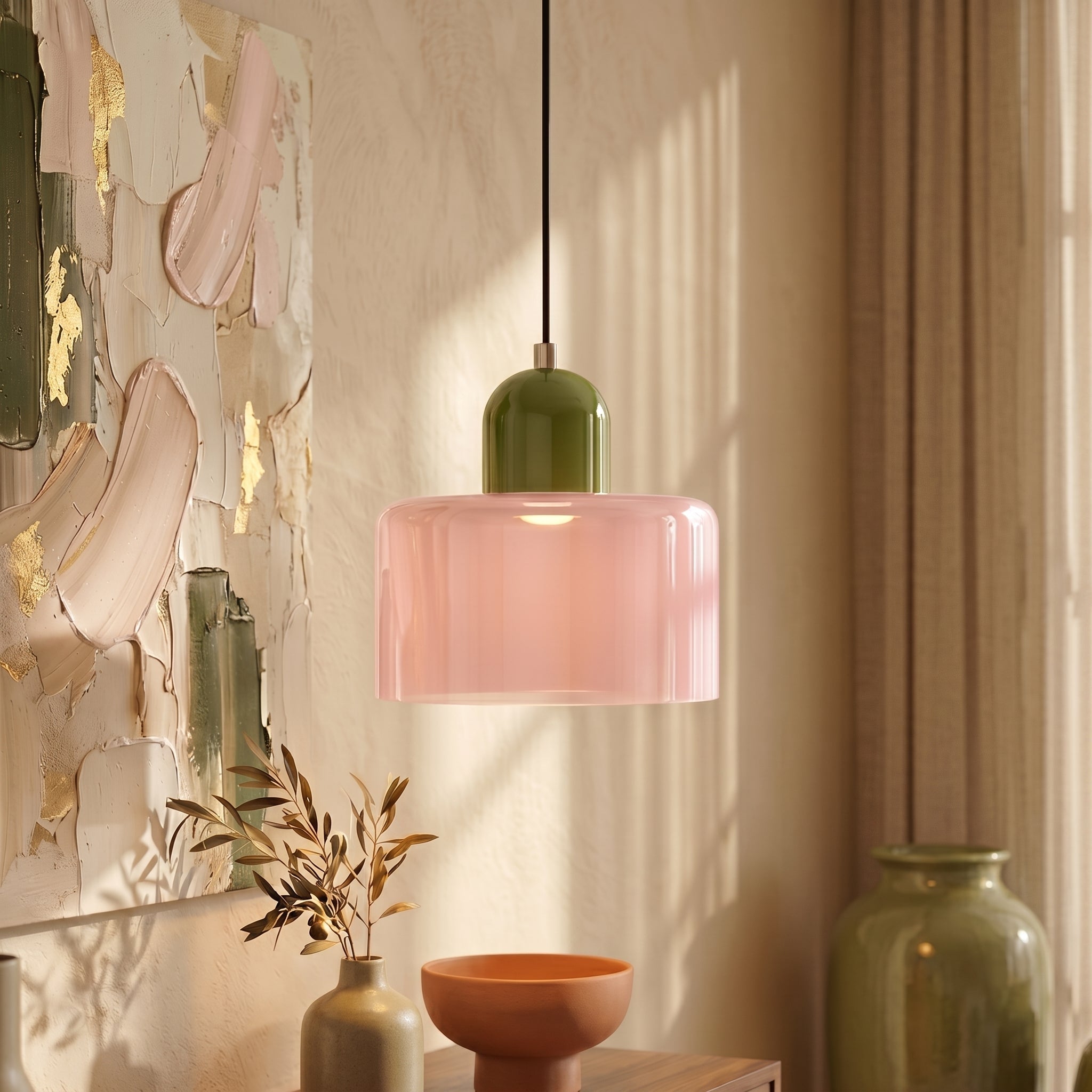 Bauhaus Pendelleuchte mit Modernem Zylindrischen Schirmdesign - Deckenleuchte - Rosa - Voldeva