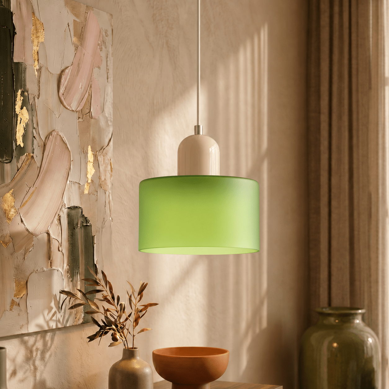 Bauhaus Pendelleuchte mit Modernem Zylindrischen Schirmdesign - Deckenleuchte - Mattgrün - Voldeva