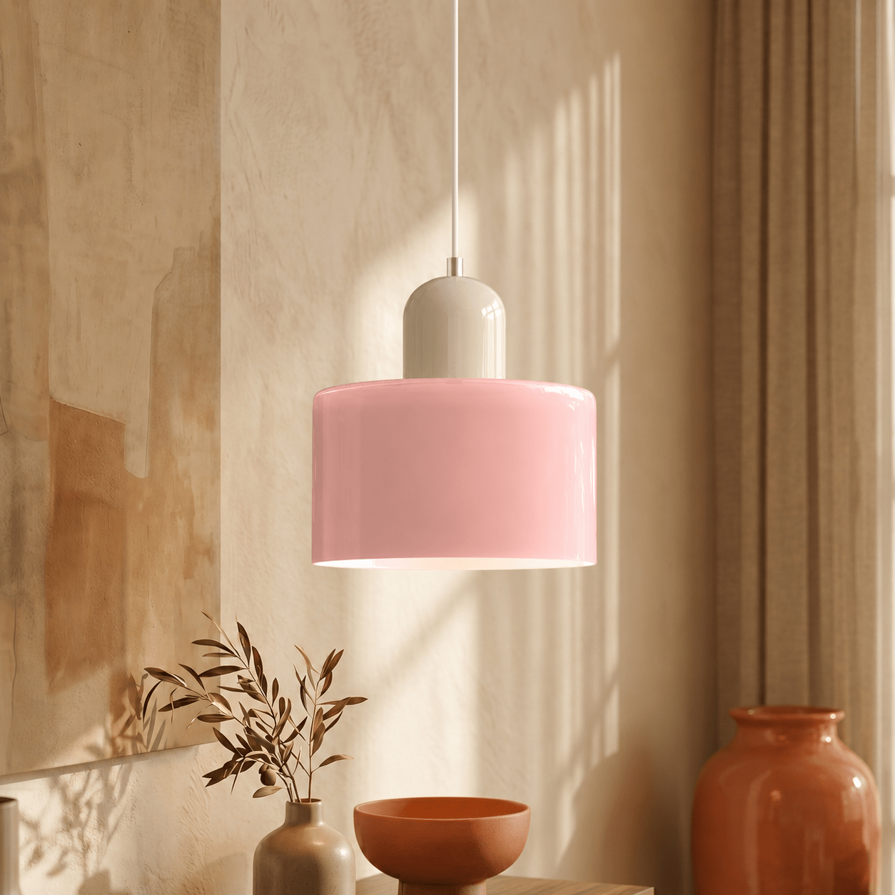 Bauhaus Pendelleuchte mit Modernem Zylindrischen Schirmdesign - Deckenleuchte - Rosa - Voldeva