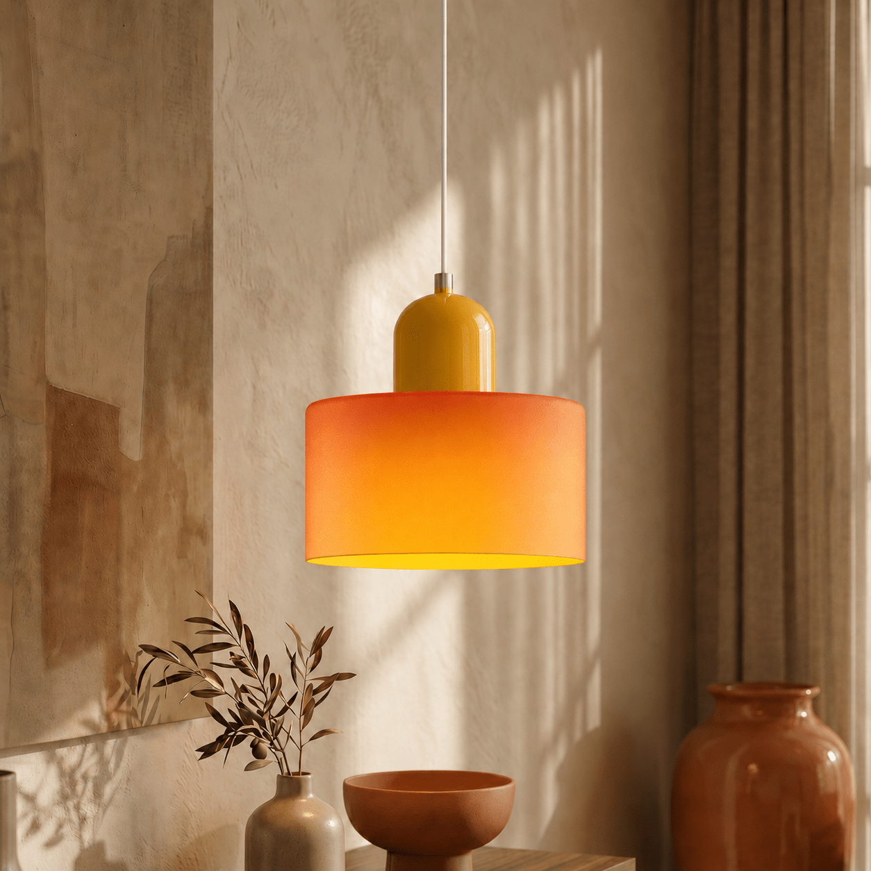 Bauhaus Pendelleuchte mit Modernem Zylindrischen Schirmdesign - Deckenleuchte - Orange - Voldeva