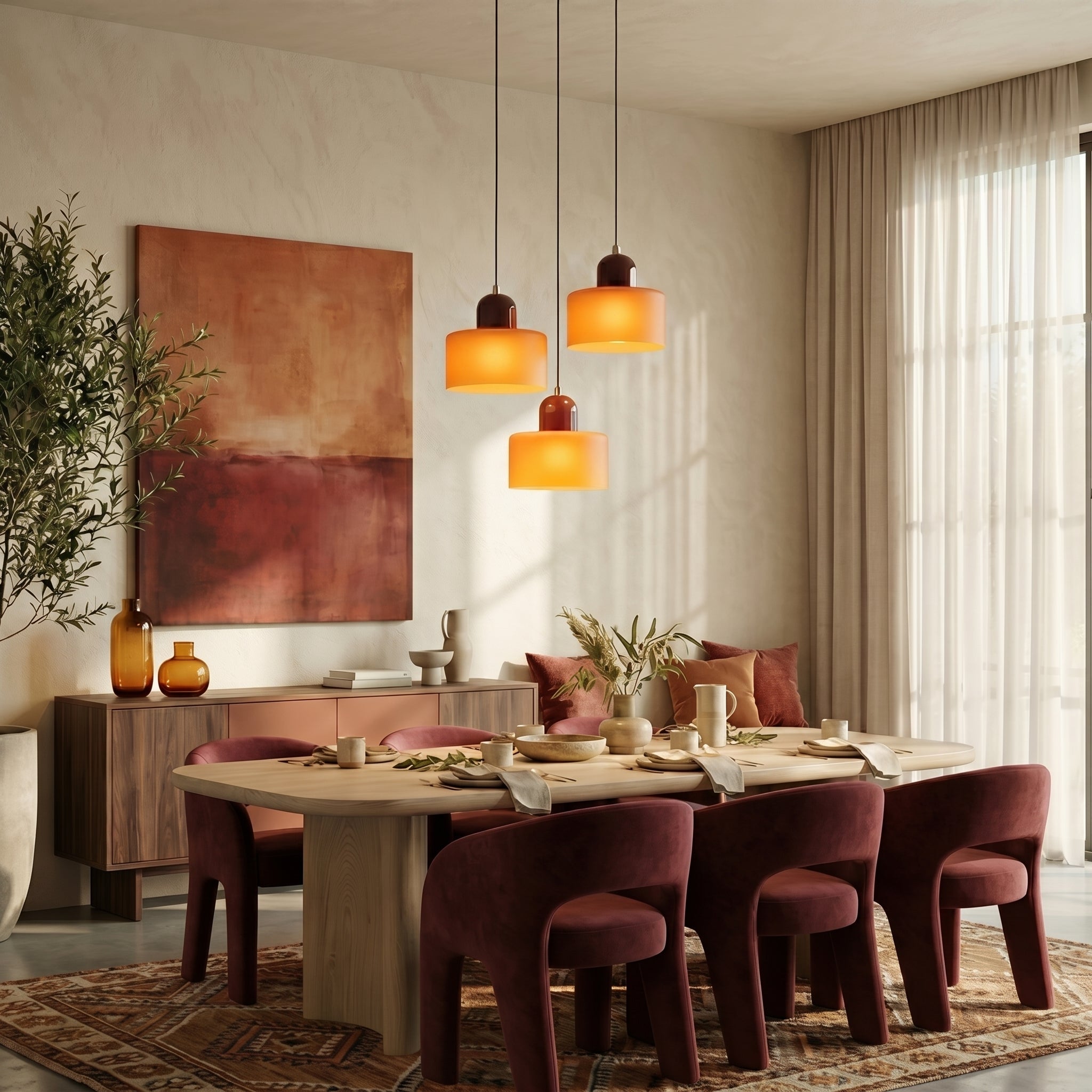 Bauhaus Pendelleuchte mit Modernem Zylindrischen Schirmdesign - Deckenleuchte - Orange - Voldeva