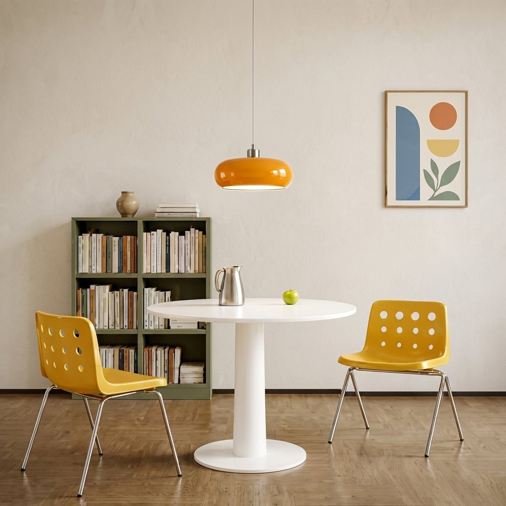 Bauhaus Pendelleuchte mit Rundem Kuppelschirm - Pendelleuchte - Orange - Voldeva