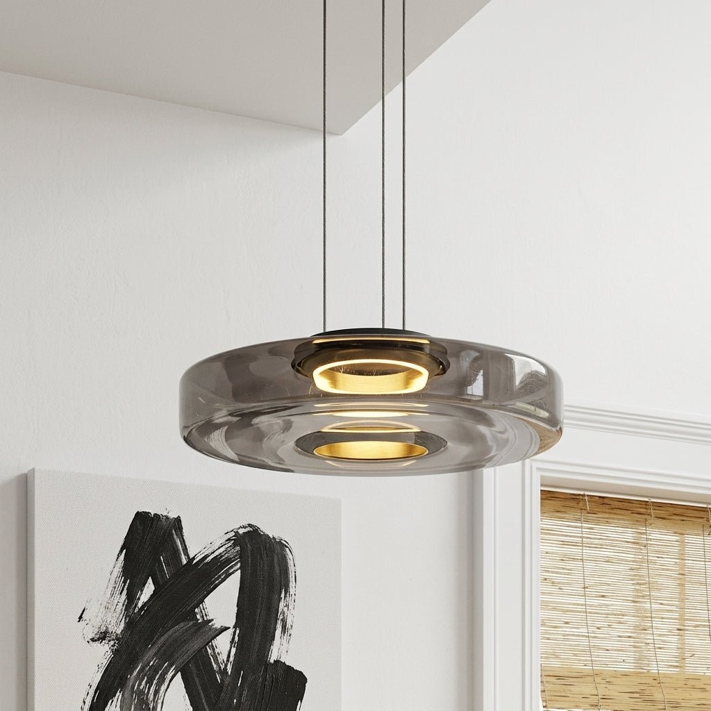 Bauhaus Pendelleuchte mit Transluzentem Rundschirm - Pendelleuchte - Grau - Voldeva