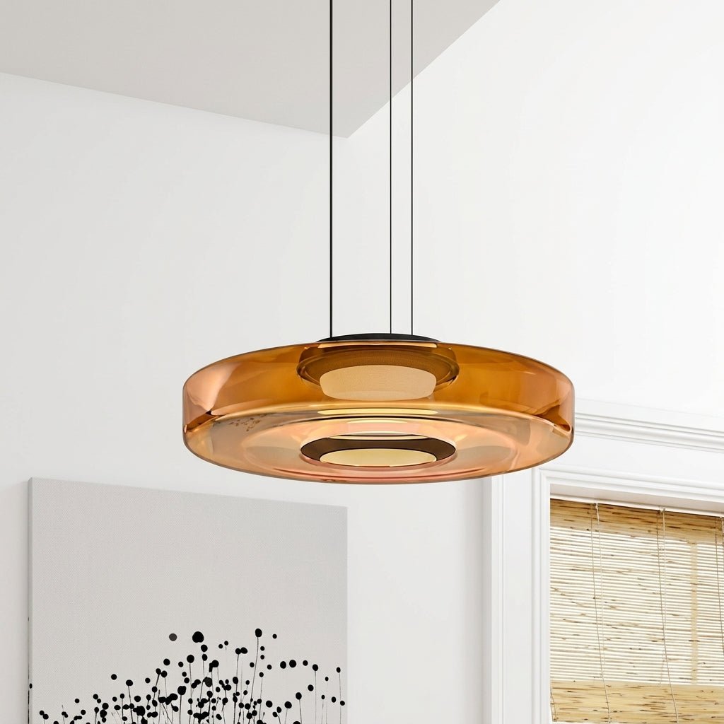 Bauhaus Pendelleuchte mit Transluzentem Rundschirm - Pendelleuchte - Amber - Voldeva