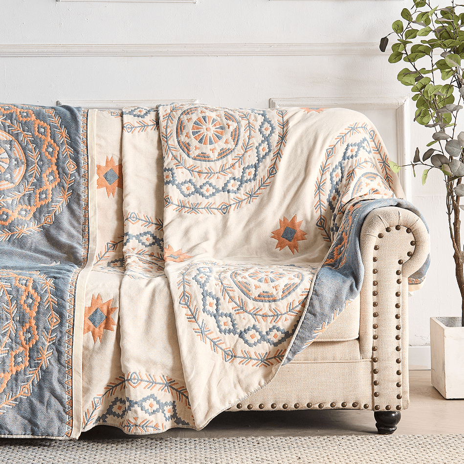Baumwolldecke Mit Mandala - Muster Im Boho - Stil - Decke - 150x200 cm - Voldeva