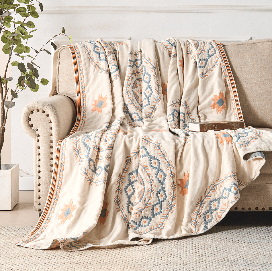 Baumwolldecke Mit Mandala - Muster Im Boho - Stil - Decke - 150x200 cm - Voldeva