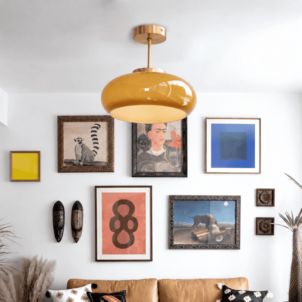 Bernsteinfarbene Deckenleuchte im Vintage-Stil mit Messing-Finish - Pendant Light Fixtures - Voldeva