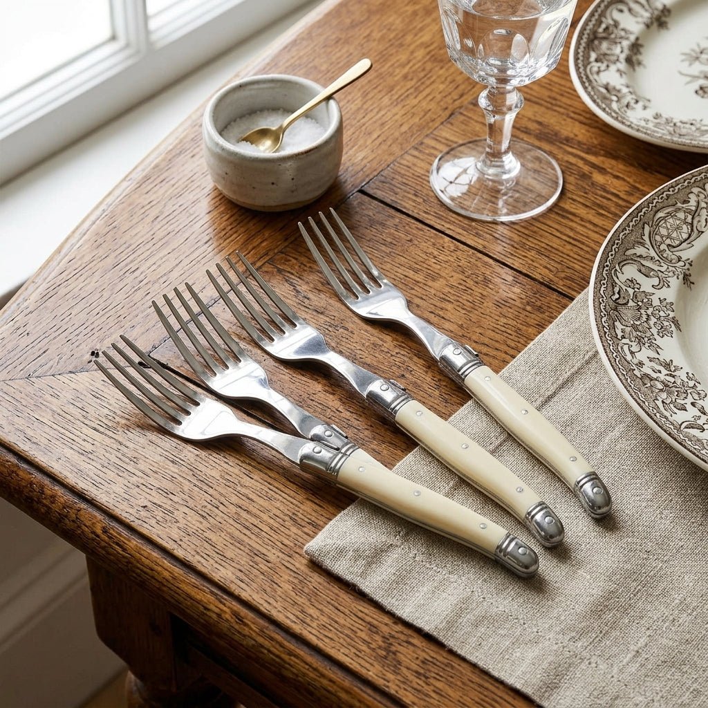 Besteckset mit hellem Griff in Holzoptik - Besteckset - 24 - teiliges Set - Voldeva