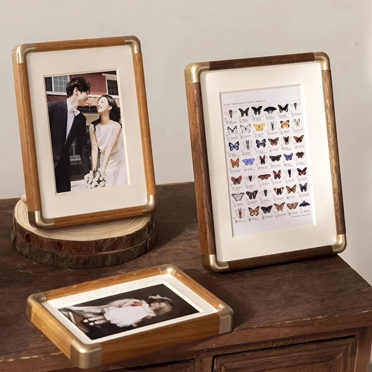 Bilderrahmen Holz mit Goldakzenten und Passepartout - Picture Frames - Hellbraun - Voldeva