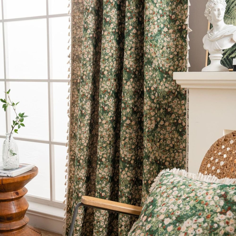 Blumenvorhang im Vintage - Stil für eine klassische Raumatmosphäre - Vorhänge - Blüten Grün - Voldeva