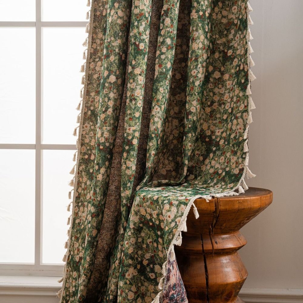 Blumenvorhang im Vintage - Stil für eine klassische Raumatmosphäre - Vorhänge - Blüten Grün - Voldeva