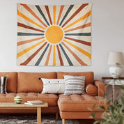 Boho Wandteppich mit abstraktem Retro Sonnen - Design - Wandteppich - 95×70 cm - Voldeva
