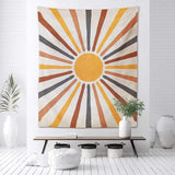 Boho Wandteppich mit abstraktem Retro Sonnen-Design