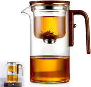 Borosilikat - Teekanne mit Edelstahl - Infuser und Griff aus Naturholz für Teegenuss - 550 ml - Voldeva