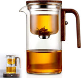 Borosilikat-Teekanne mit Edelstahl-Infuser und Griff aus Naturholz für Teegenuss