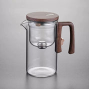 Borosilikat - Teekanne mit Edelstahl - Infuser und Griff aus Naturholz für Teegenuss - 550 ml - Voldeva