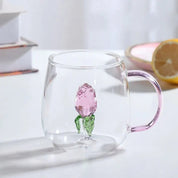 Borosilikatglas - Tasse mit 3D - Tiermotiv für Kaffee und Tee - Becher - Blume - Voldeva