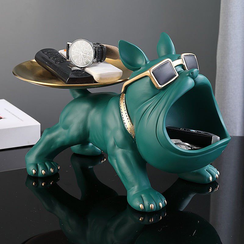 Bulldogge Figur mit Tablett und Stauraum - Figuren - Grün - Voldeva